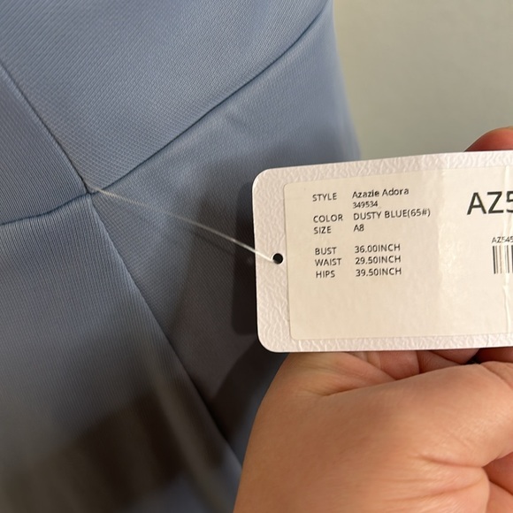 Azazie Dusty Blue Maxi Dress Gown Size A8 NWT - Picture 13 of 16